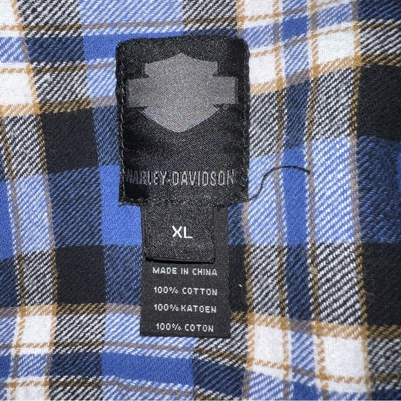 Harley Davidson Blue Plaid Flannel Men's Shirt Size XL - Picture 6 of 10
